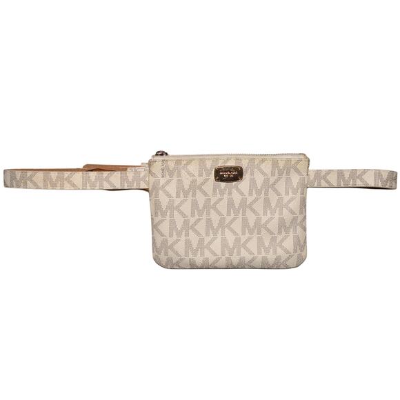 MICHAEL KORS $88 Logo Monogram‎ Belted Waist Bag Fanny Pack Vanilla Large 40" - Picture 1 of 6